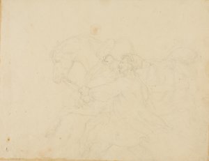 Stalddreng løber ved siden af en trækhest af Jean Louis André Théodore Géricault