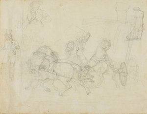 Diligence trukket af fem heste og andre skitser af Jean Louis André Théodore Géricault
