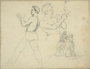 Studier af boksere og skitse af rytter med to figurer af Jean Louis André Théodore Géricault