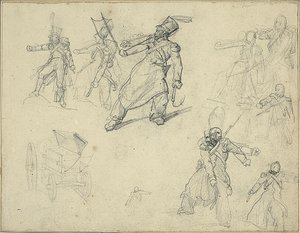Studier af en grenadier og en ammunitionsvogn af Jean Louis André Théodore Géricault