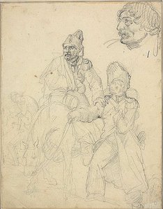Studie af figurgruppe med detalje af grenaderens hoved af Jean Louis André Théodore Géricault