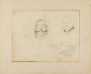 Tre karikaturer af hoveder af Jean Louis André Théodore Géricault