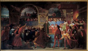Kong Ludvig XII udråbte til folkets fader til Generalstaterne i Tours den 14. maj 1506. Denne titel er givet til ham, fordi han reducerede størrelsen, skat betalt af almue. Maleri af Jean Louis Bezard (1799-1861)