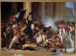Revolution af 1830: "" Under de tre glorieuses, prize du louvre le 29/07/1830 et massacre des guards swiss"" Maleri af Jean Louis Bezard (1799-après 1861) 1830 Søn. 1,76 x 2,45 m Paris, musee Carnavalet - Revolution af 1830: "" Tager af Louvre a
