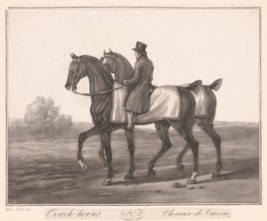Rytter følger med to heste Chevaux de Carosse (titel på objekt) af Jean Louis Darcis (attributed to)