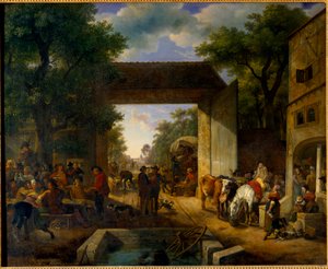 En messe ved døren til en kro Maleri af Jean Louis Demarne (1744-1829) 1800-tallet søn. 0,5x0,6 m