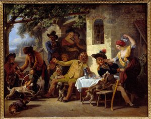 Saltims foran en kro Maleri af Jean Louis Demarne (1744-1829) 1823 Grenoble, Musee des Beaux Arts