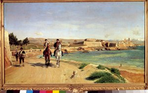 Antibes, rideturen. Kunstneren og hans søn Charles (1848-1917), maler. Maleri af Ernest Meissonier (1815-1891) af Jean Louis Ernest Meissonier