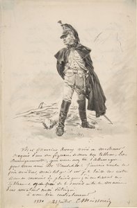 Brev til Samuel P. Avery med en tegning af en militærfigur, 1880. af Jean Louis Ernest Meissonier
