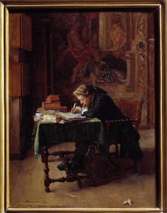 Young man writing in his office Painting by Ernest Meissonierdani af Jean Louis Ernest Meissonier