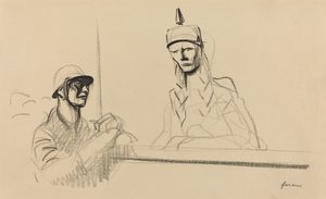 Fransk soldat tiltaler Germania, ca. 19141919. af Jean Louis Forain