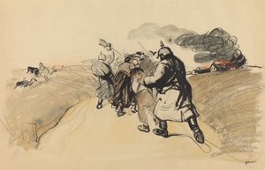 Tysk angreb på en landsby, ca. 19141919. af Jean Louis Forain