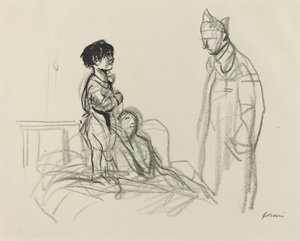 Mor og barn besøgt af soldat på hospitalet, ca. 19141919. af Jean Louis Forain