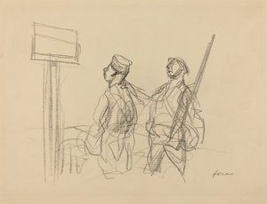To soldater ser på et plakat, sandsynligvis 1918. af Jean Louis Forain