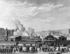 Franske revolution: Frivillige ved Pont Neuf i Paris, 22. juli af Jean Louis II (after) Prieur