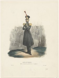 Officer for den nationale militær, 1829 Infanteri/national milits, officers afklædning (titel på objekt) Belgiske kostumer: antikke og moderne, militær, civil og religiøs, 1830 (serietitel) af Jean Louis Van Hemelryck