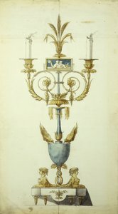 Design til en forgyldt bronze og emalje kandelaber (pen og blæk med w/c på papir)