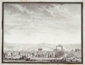 Fransk revolution: "" Les troupes du Champ-de-Mars afgang til Place Louis XV: 12 juillet 1789"" Tegning i blæk og vask af Jean-Louis Prieur (1759-1795) 1700-tallet. Svag. 0,17x0,23 m. Paris, Musée Carnavalet