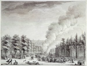 Fransk revolution: "" Model af paven brænder i Palais-Royal, 6. april