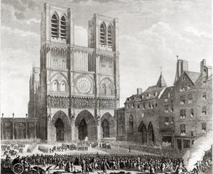 Thomas de Mahy (1744-90) Markis af Favras gør ærefuldt godtgørelse før Notre-Dame, indgraveret af Pierre Gabriel Berthault (1737-1831) 1790