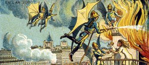 Flyvende brandmand. Fra serien Visions of the Year 2000, 1899 af Jean Marc Côté