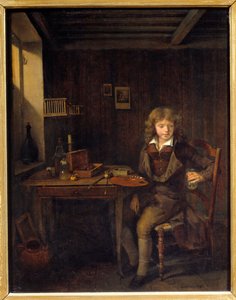 En ung studerende forbereder farverne på sin mester Maleri af Jean Michel Grobon (1770-1853) Lyon fra det 19. århundrede, Musee des Beaux Arts