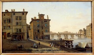 Udsigt over det gamle fiskeridistrikt i Lyon Maleri af Jean Michel Grobon (1770-1853) 1800-tallet søn. 0,29x0,5 m Lyon, Musee des Beaux Arts