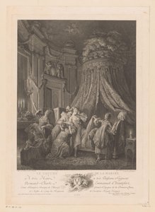 Ung kvinde løftet til sin seng Le Coucher de la Mariee (titel på objekt)