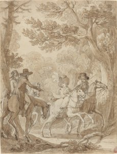 Dame og herrer rider i en park af Jean Michel Moreau