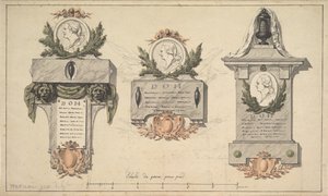 Tre designs til et begravelsesmonument eller epitafium, ca. 1770-90.