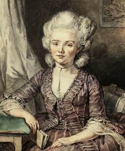 En ung dame siddende ved et bord med en bog, 1785 af Jean Michel the Younger Moreau