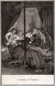Kastrering af Pierre Abélard eller Pierre Abailard Fransk filosof og teolog (1079 til 1142). gravering af Moreau.