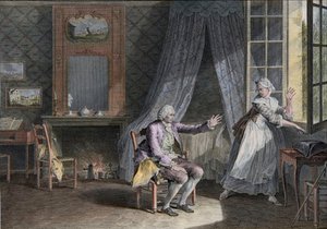Jean Jacques Rousseaus sidste ord (1712-1778), Genevansk engelsktalende forfatter. Indgravering af slutningen af ​​det 18. århundrede, efter Moreau le Jeune Les Dernieres Paroles Jean-Jacques Rousseau efter Moreau, Jean-Michel af Jean Michel the Younger Moreau