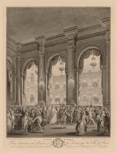 Maskebal givet på Hôtel de Ville, 23. januar 1782. af Jean Michel the Younger Moreau