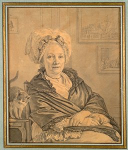 Siddende kvinde med kat, ca. 1776. af Jean Michel the Younger Moreau