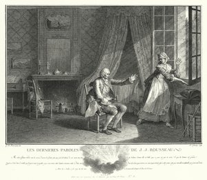 Jean-Jacques Rousseaus sidste ord (gravering) af Jean Michel the Younger Moreau