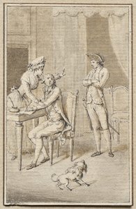 Tre figurer med en hund af Jean Michel the Younger Moreau