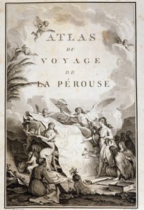 Titelside på "" Atlas du voyage de La Perouse "" (Jean-Francois Galaup, Comte de La Perouse (Jean Francois Laperouse) af Jean Michel the Younger Moreau