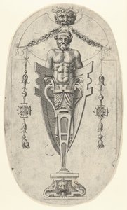 Mandlig terminalfigur, torso med skæg og turban på en halvlang piedestal lukket ..., ca. 1543. af Jean Mignon