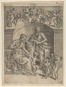 Jomfruen med Jesusbarnet tilbedt af St. John, 1543. af Jean Mignon