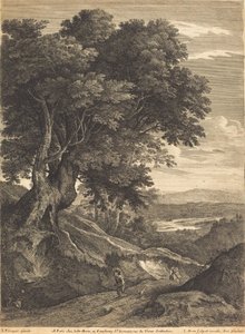 Bakket landskab med rejsende til fods af Jean Morin, after Jacques Fouquières