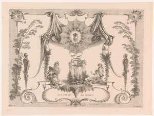 Design til paneler med børn ved et springvand Les Enfans de Momus (titel på objekt) Oeuvre af Antoine Watteau (serietitel) L