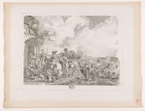 Rejsende til en kro Les Bohemians Tryk efter malerier af Philips Wouwerman (serietitel) Oeuvres de Ph.pe Wouwermans Hollandois (serietitel) af Jean Moyreau