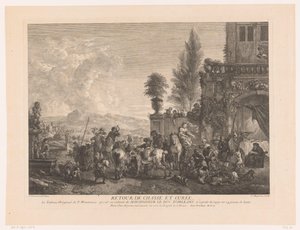 Hjemvendt jagtselskab Returner chasse et curée (titel på objekt) Tryk efter malerier af Philips Wouwerman (serietitel) Oeuvres de Ph.pe Wouwermans Hollandois (serietitel)