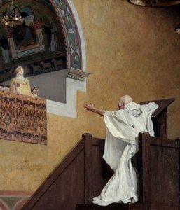 Sankt Johannes Chrysostom (349-407) og Imperatrix Eudoxia (? 404). Patriarken bebrejder den vestlige impress Eudoxia (Eudoxia Aelia) og giver hende skylden for hendes luksus og kærlighed til pompøsitet. Detalje. Maleri af Jean Paul Laurens (1838-1921) af Jean Paul Laurens
