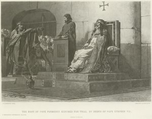 Liget af pave Formosus gravet op til retssag efter ordre fra pave Stephen VII (dybtryk) af Jean Paul Laurens