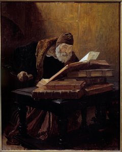 Den gamle videnskabsmand. Maleri af Jean Paul Laurens (1838-1921) 1889. Olie på lærred. Mål: 0,60 X 0,48 m. Toulouse, Musee Des Augustins - Den gamle videnskabsmand eller alkymisten. Maleri af Jean Paul Laurens (1838-1921) af Jean Paul Laurens