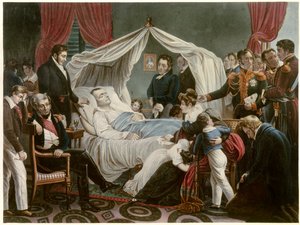 Napoleons død, 05/05/1821 i Sainte Helene Litografi af Jean Pierre Marie Jazet (1788-1871) efter maleriet af Charles Auguste Steuben (1788-1856) Malmaison. Slotsmuseet