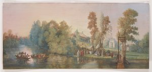 Galant scene: picnic ved en sø, 1787
