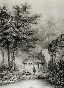 Jean-Jacques Rousseaus (1712-78) Hytte i Ermenonville, 1842 af Jean Pierre after Thenot